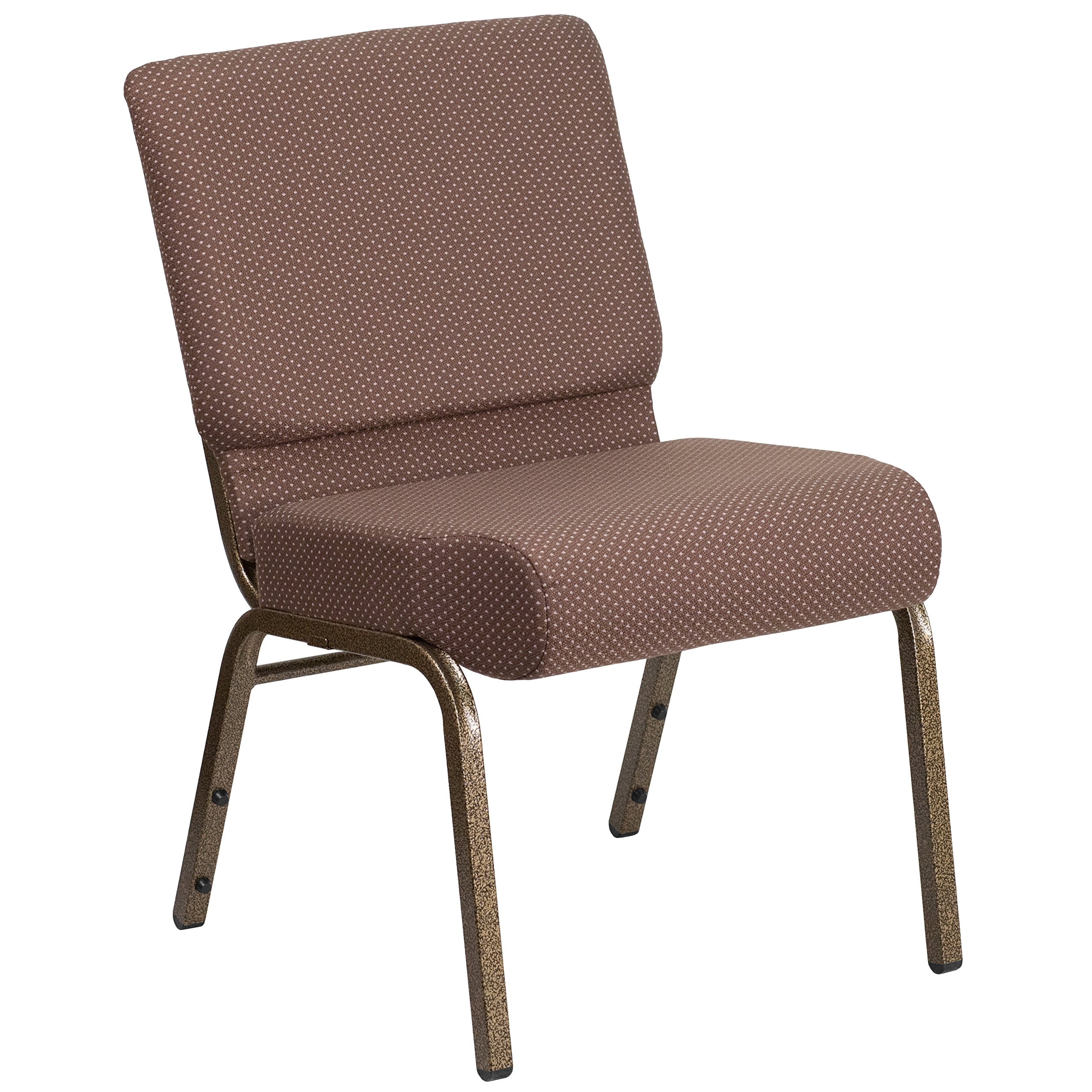 Flash Furniture Hercules Series 21''W Stacking Church Chair In Brown Dot Fabric - Gold Vein Frame